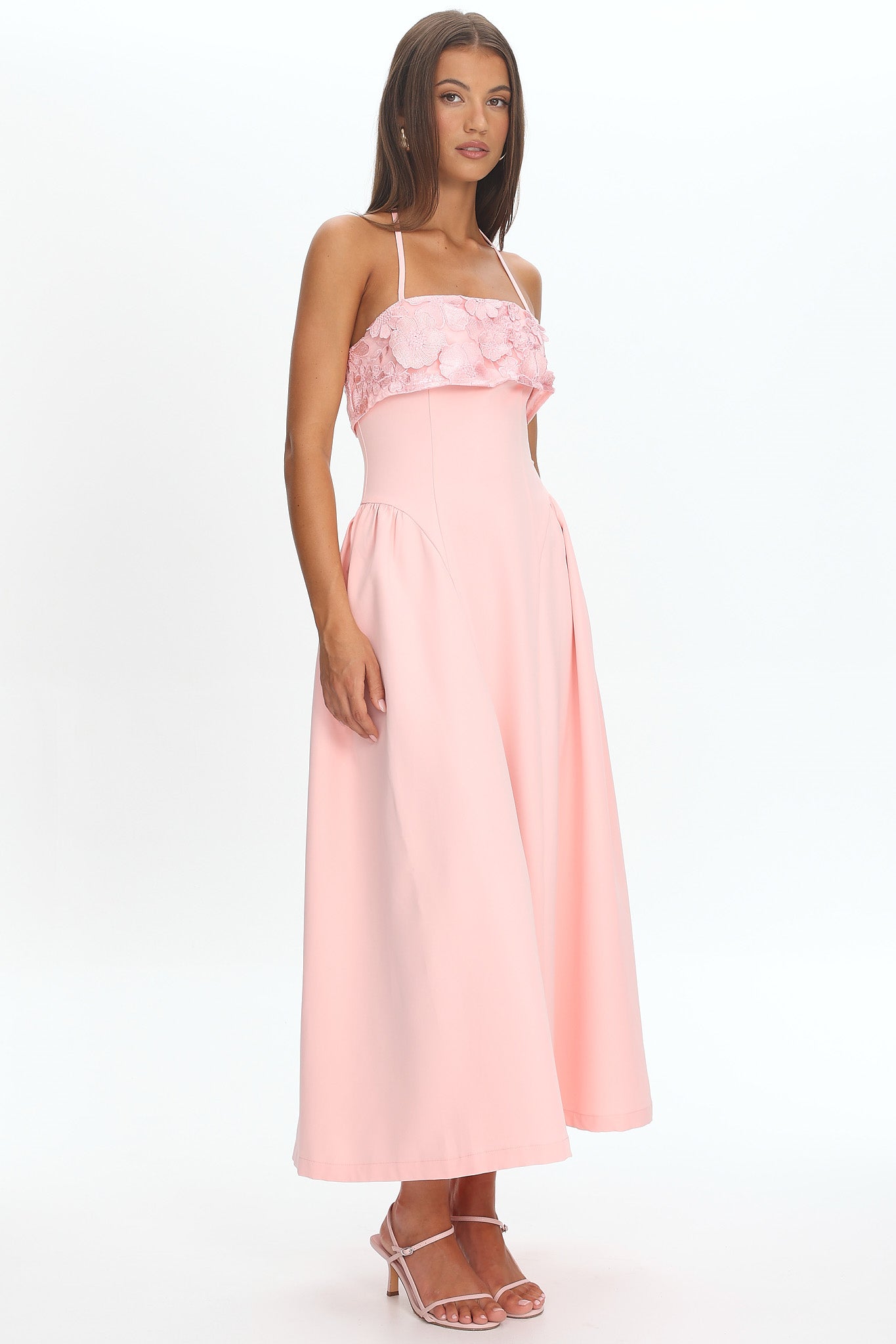 Sunbeam Kiss Foldover Floral Bust Maxi Dress Blush by Selfie Leslie Australia
