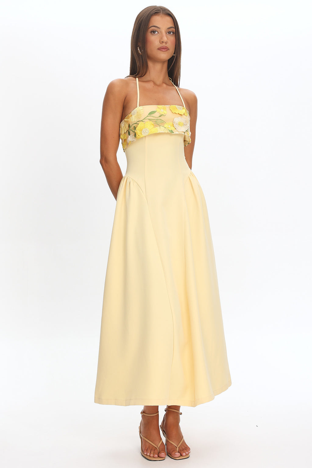 Sunbeam Kiss Foldover Floral Bust Maxi Dress Butter by Selfie Leslie Australia
