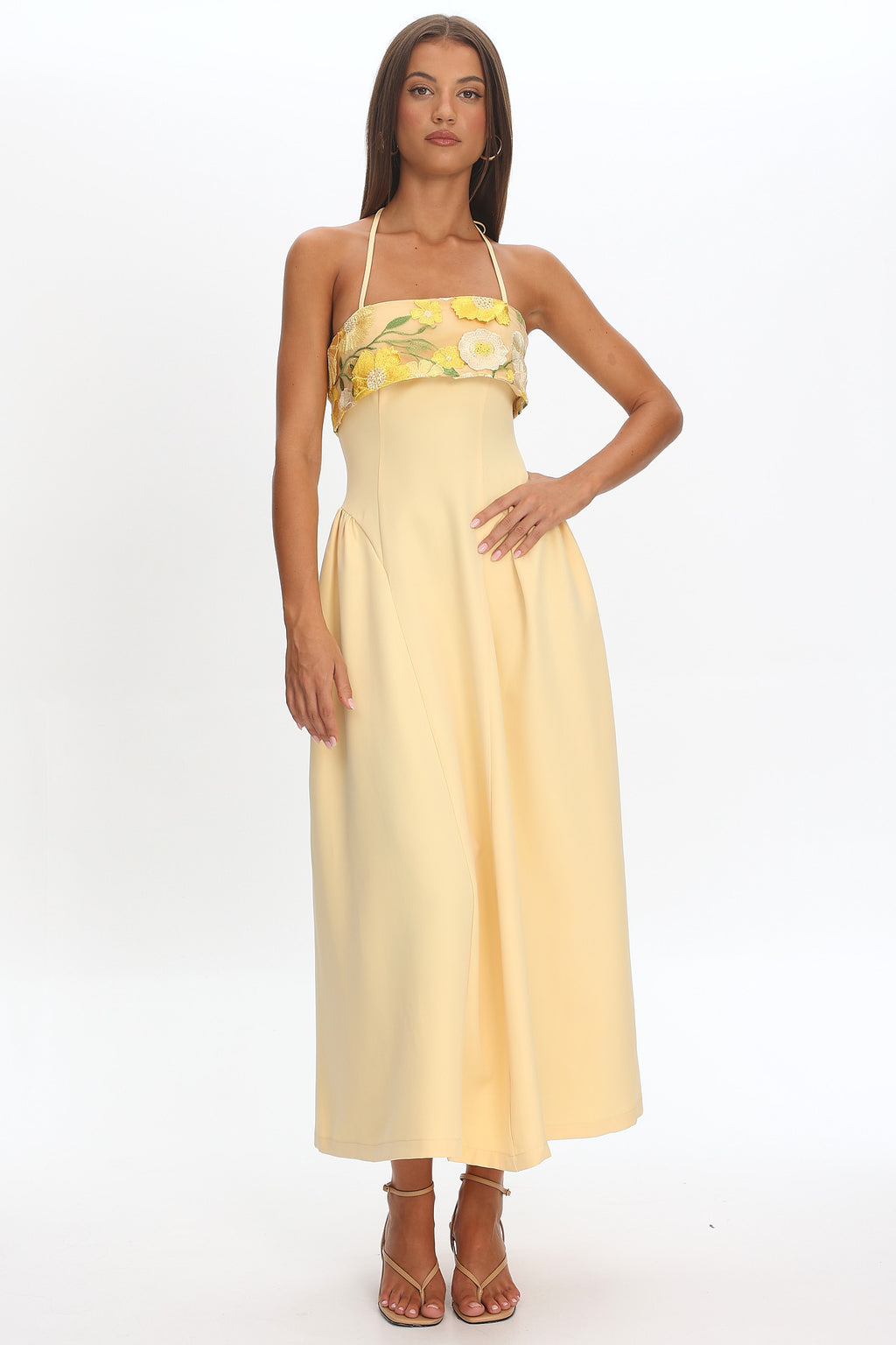 Sunbeam Kiss Foldover Floral Bust Maxi Dress Butter by Selfie Leslie Australia