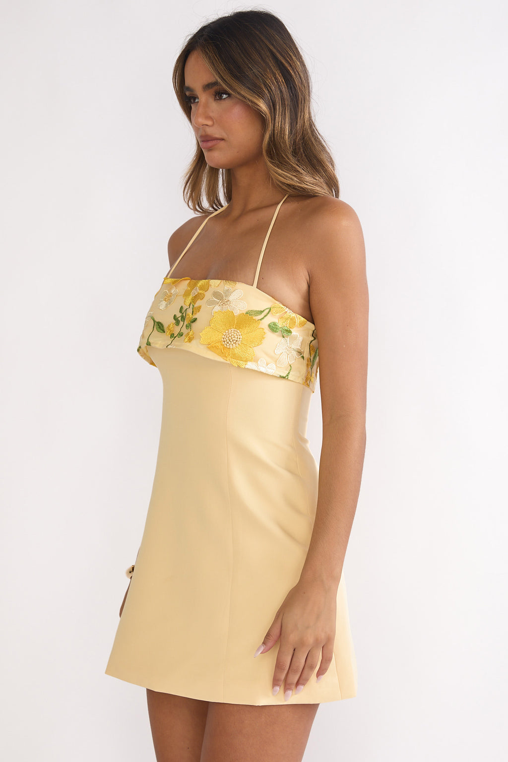Sunbeam Kiss Foldover Floral Bust Mini Dress Butter by Selfie Leslie Australia