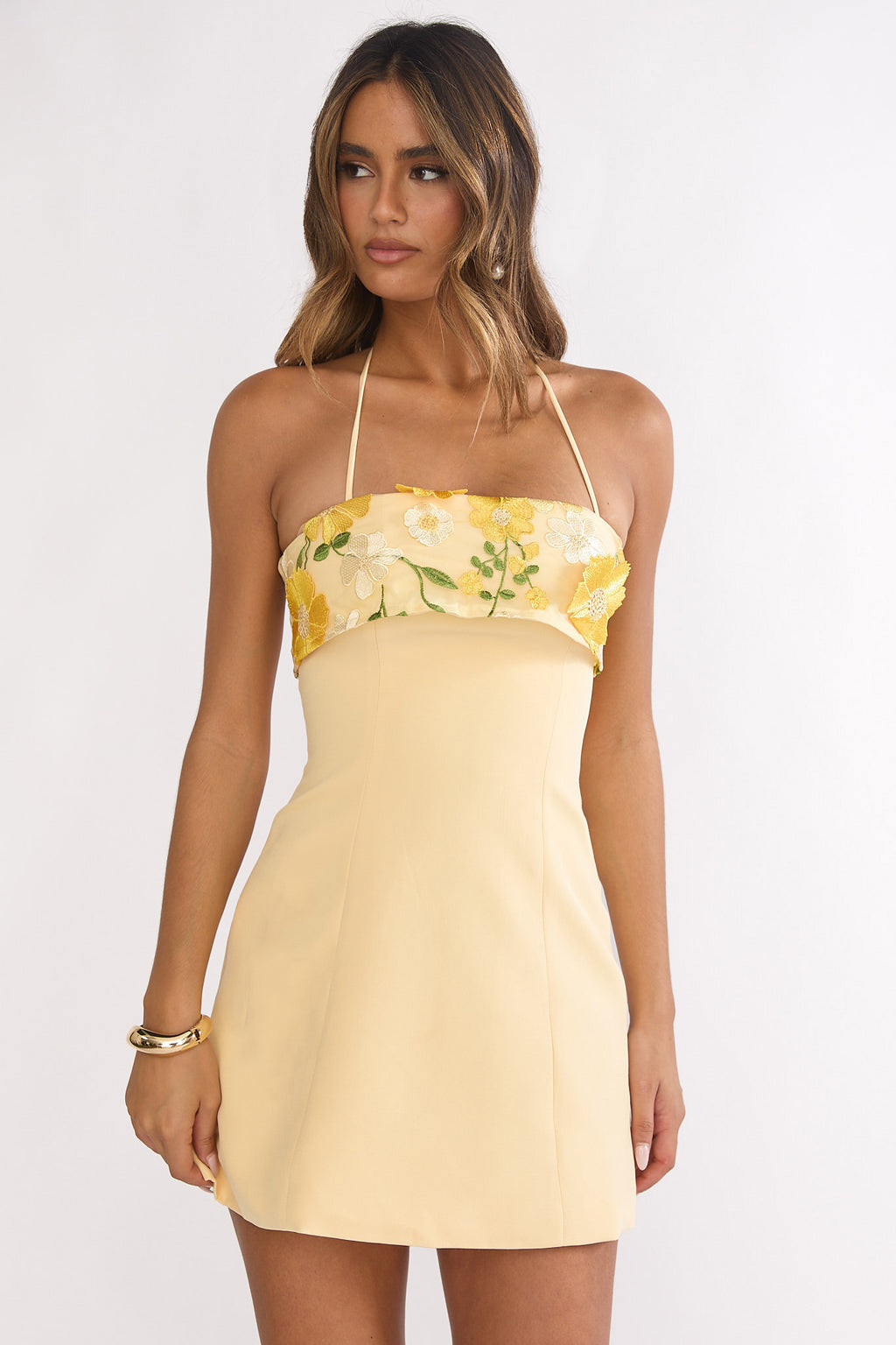 Sunbeam Kiss Foldover Floral Bust Mini Dress Butter by Selfie Leslie Australia