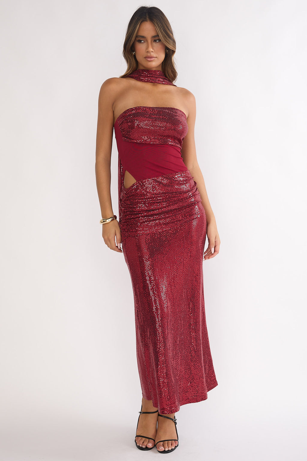Seraphinna Strapless Cut-Out Maxi Dress Sequin Red by Selfie Leslie Australia