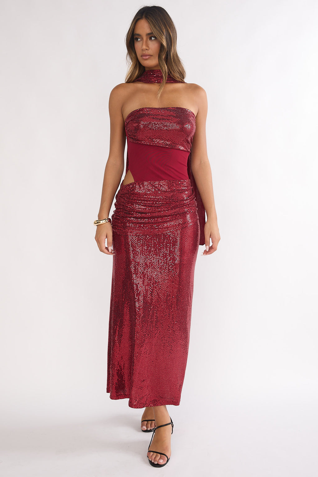 Seraphinna Strapless Cut-Out Maxi Dress Sequin Red by Selfie Leslie Australia
