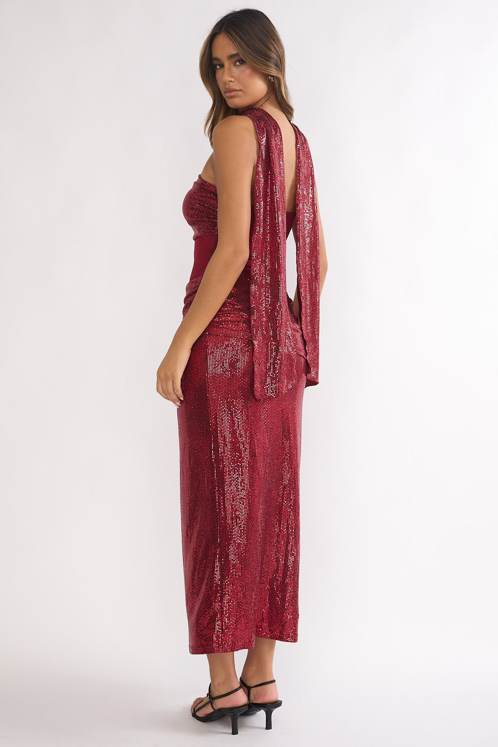 Seraphinna Strapless Cut-Out Maxi Dress Sequin Red by Selfie Leslie Australia