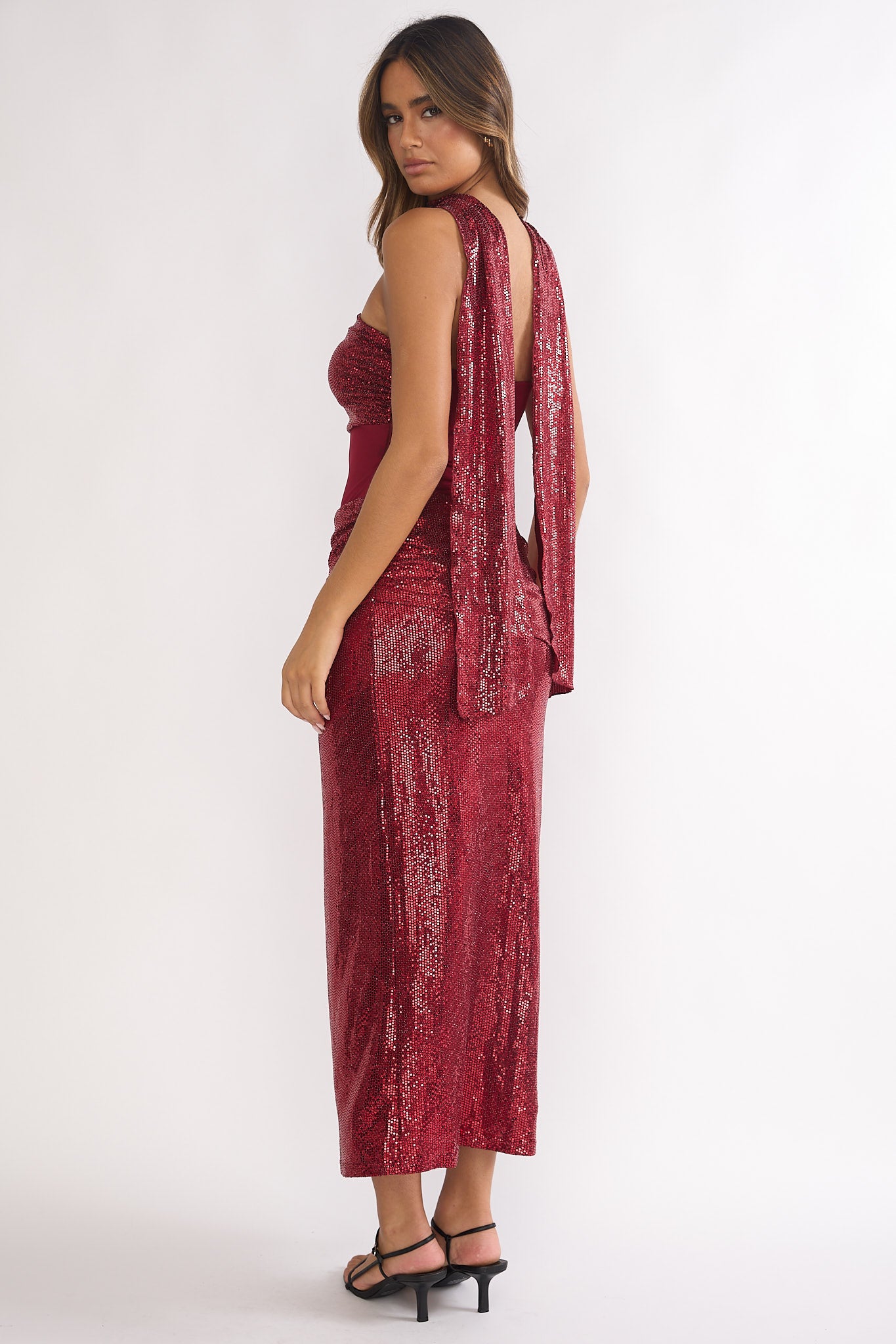 Seraphinna Strapless Cut-Out Maxi Dress Sequin Red by Selfie Leslie Australia