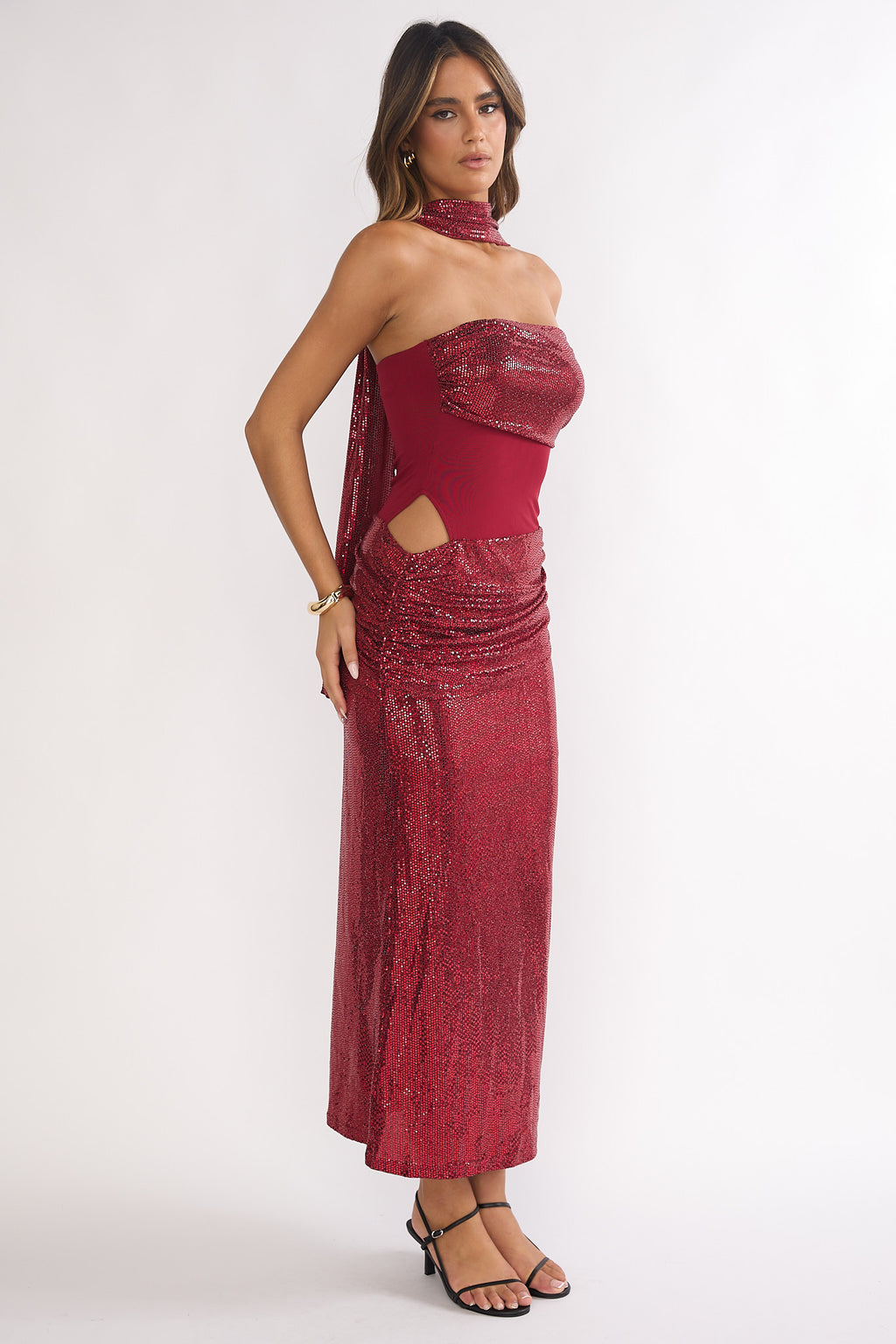 Seraphinna Strapless Cut-Out Maxi Dress Sequin Red by Selfie Leslie Australia