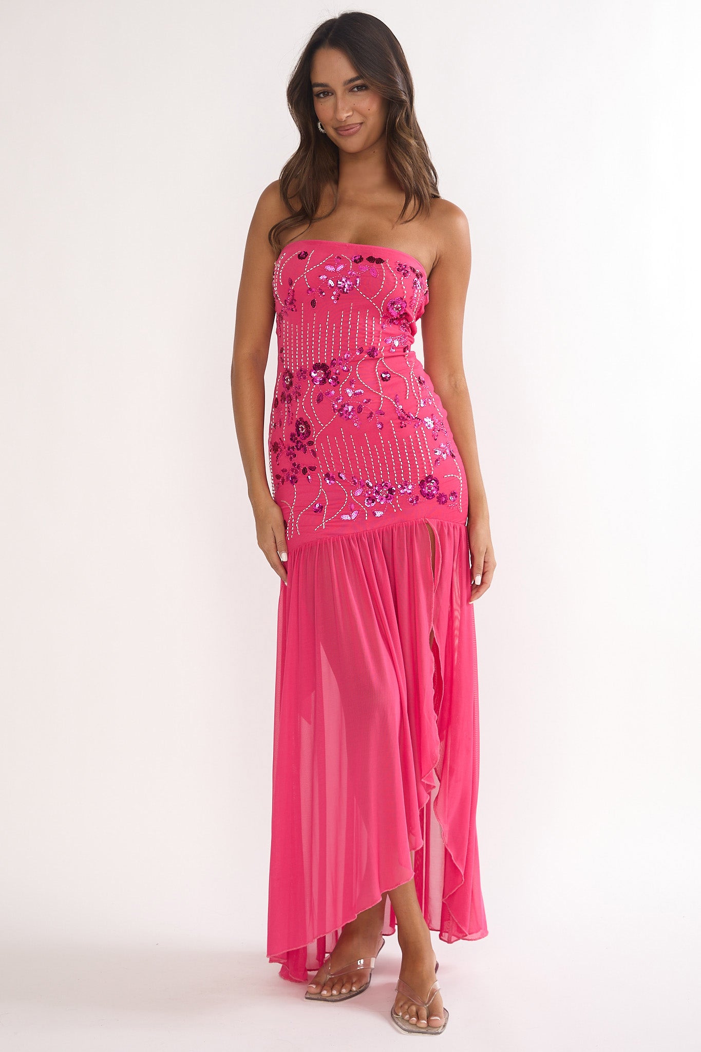 Jezra Strapless Sequin Embellished Maxi Dress Plum by Selfie Leslie Australia