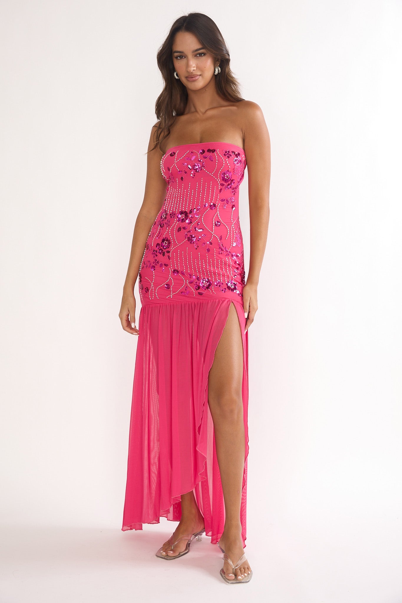 Jezra Strapless Sequin Embellished Maxi Dress Plum by Selfie Leslie Australia