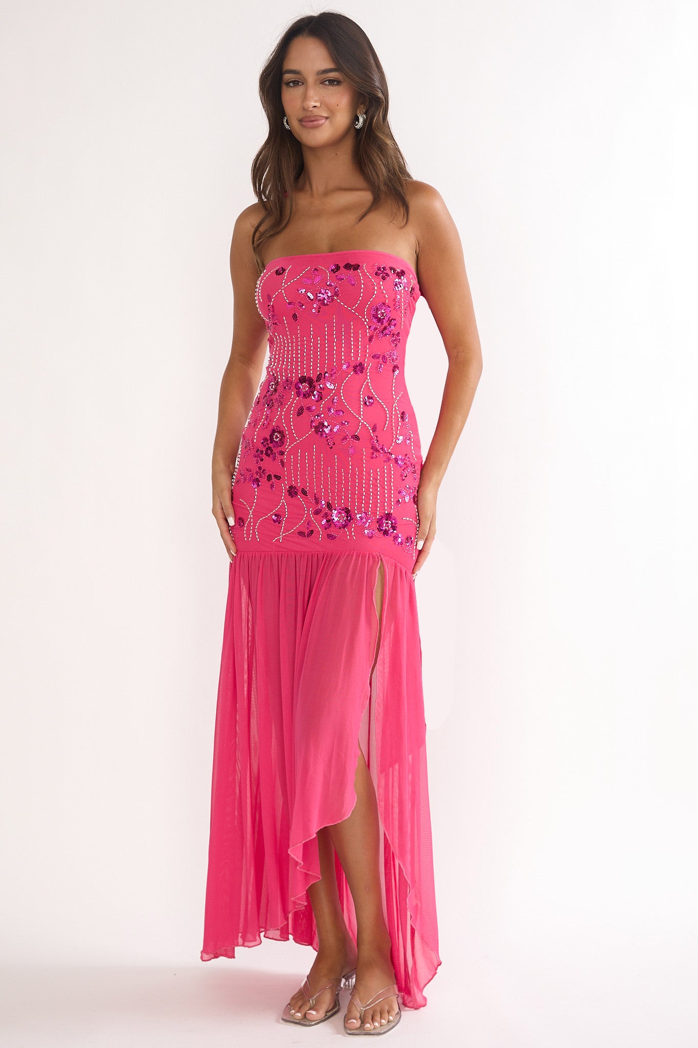 Jezra Strapless Sequin Embellished Maxi Dress Plum by Selfie Leslie Australia