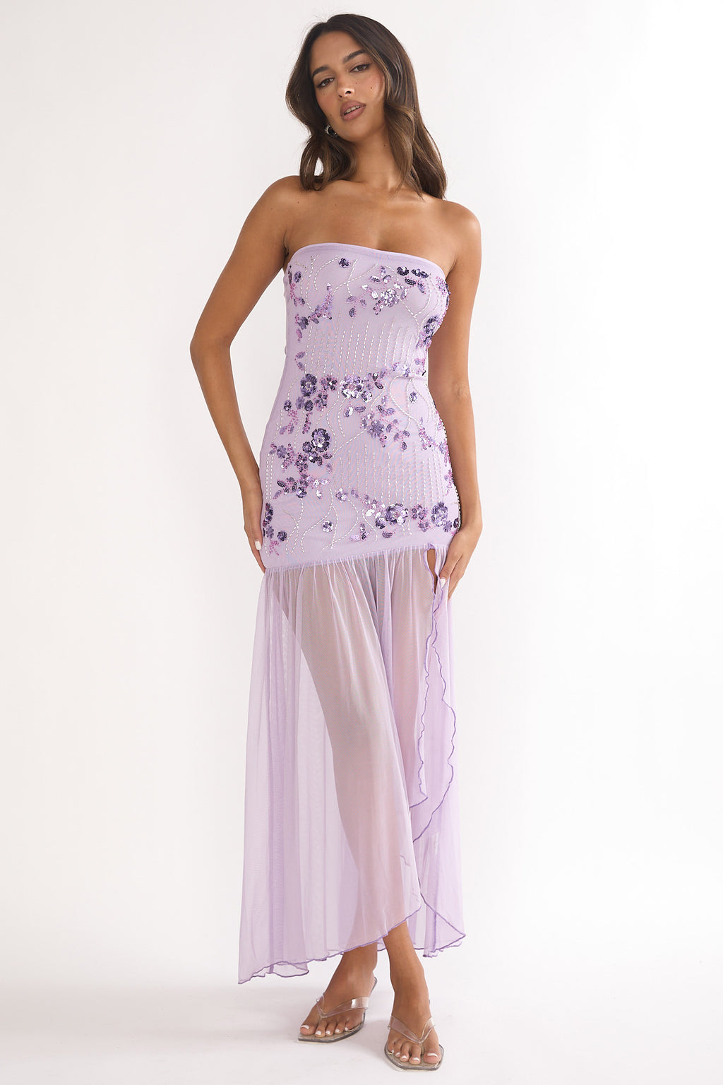 Jezra Strapless Sequin Embellished Maxi Dress Purple by Selfie Leslie Australia