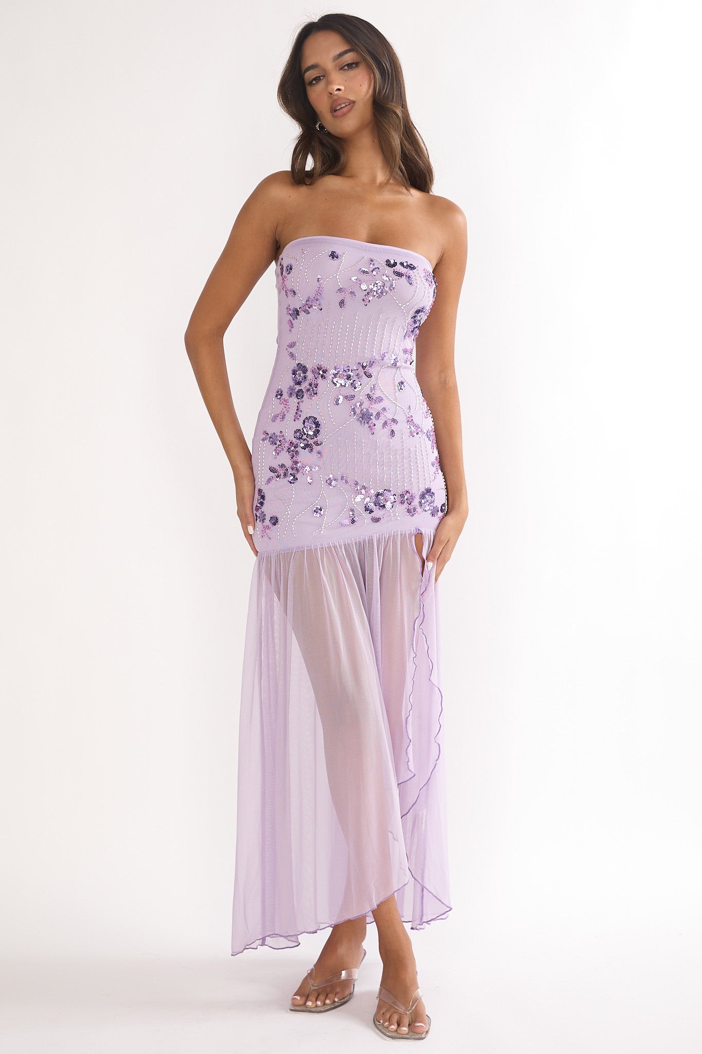 Jezra Strapless Sequin Embellished Maxi Dress Purple by Selfie Leslie Australia