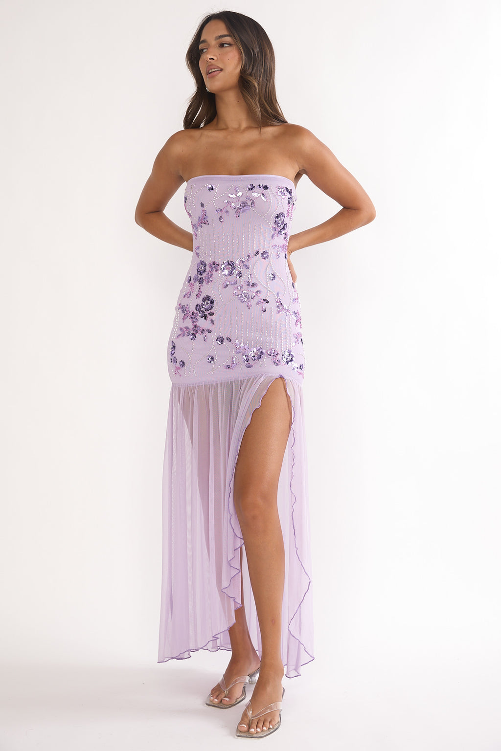 Jezra Strapless Sequin Embellished Maxi Dress Purple by Selfie Leslie Australia