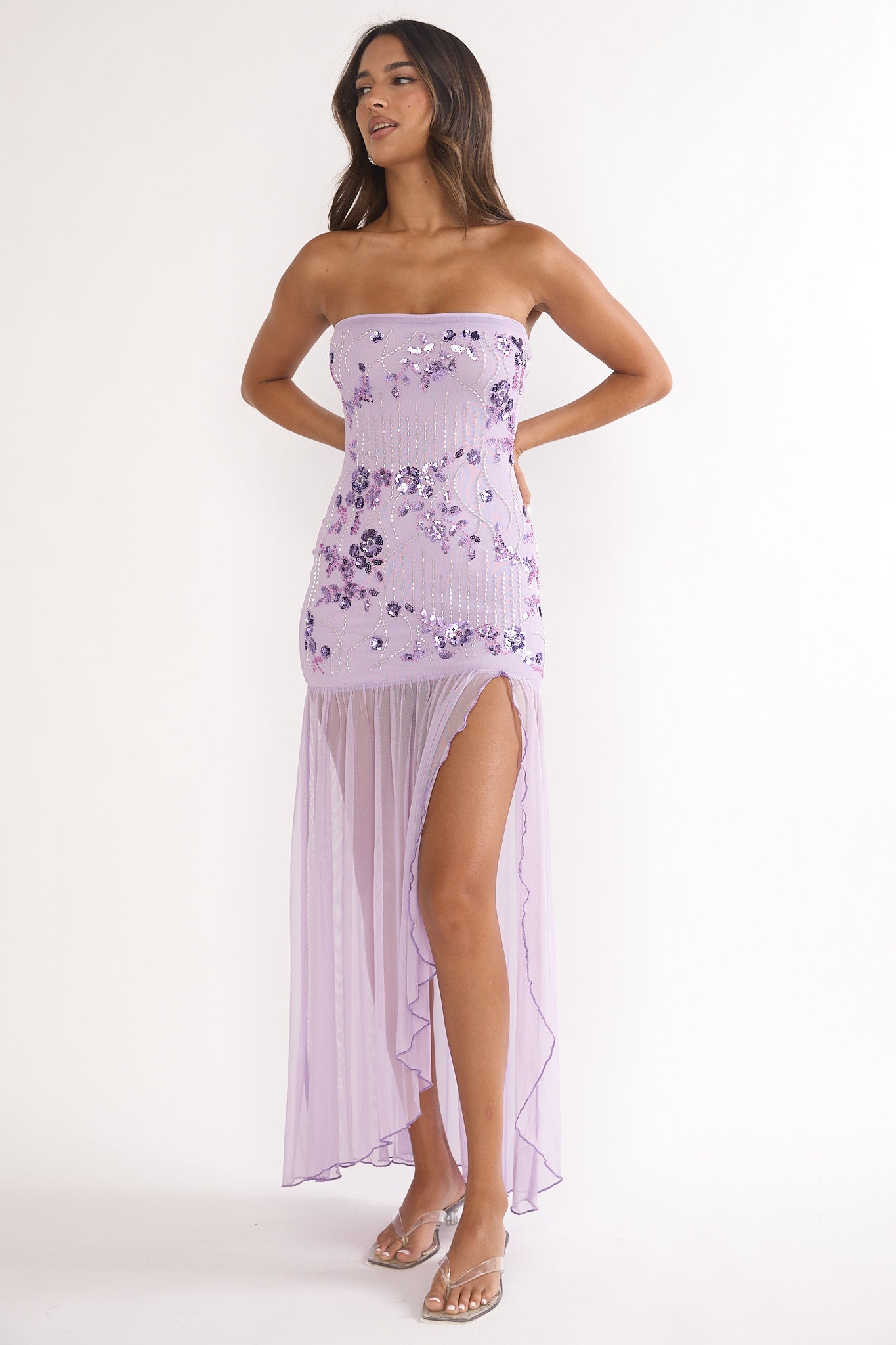 Jezra Strapless Sequin Embellished Maxi Dress Purple by Selfie Leslie Australia