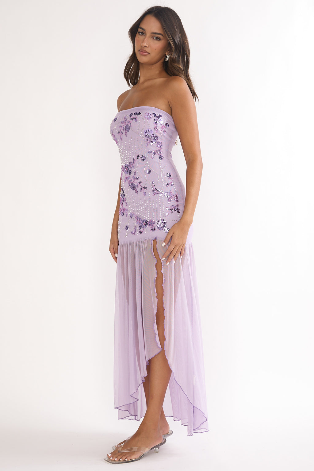 Jezra Strapless Sequin Embellished Maxi Dress Purple by Selfie Leslie Australia