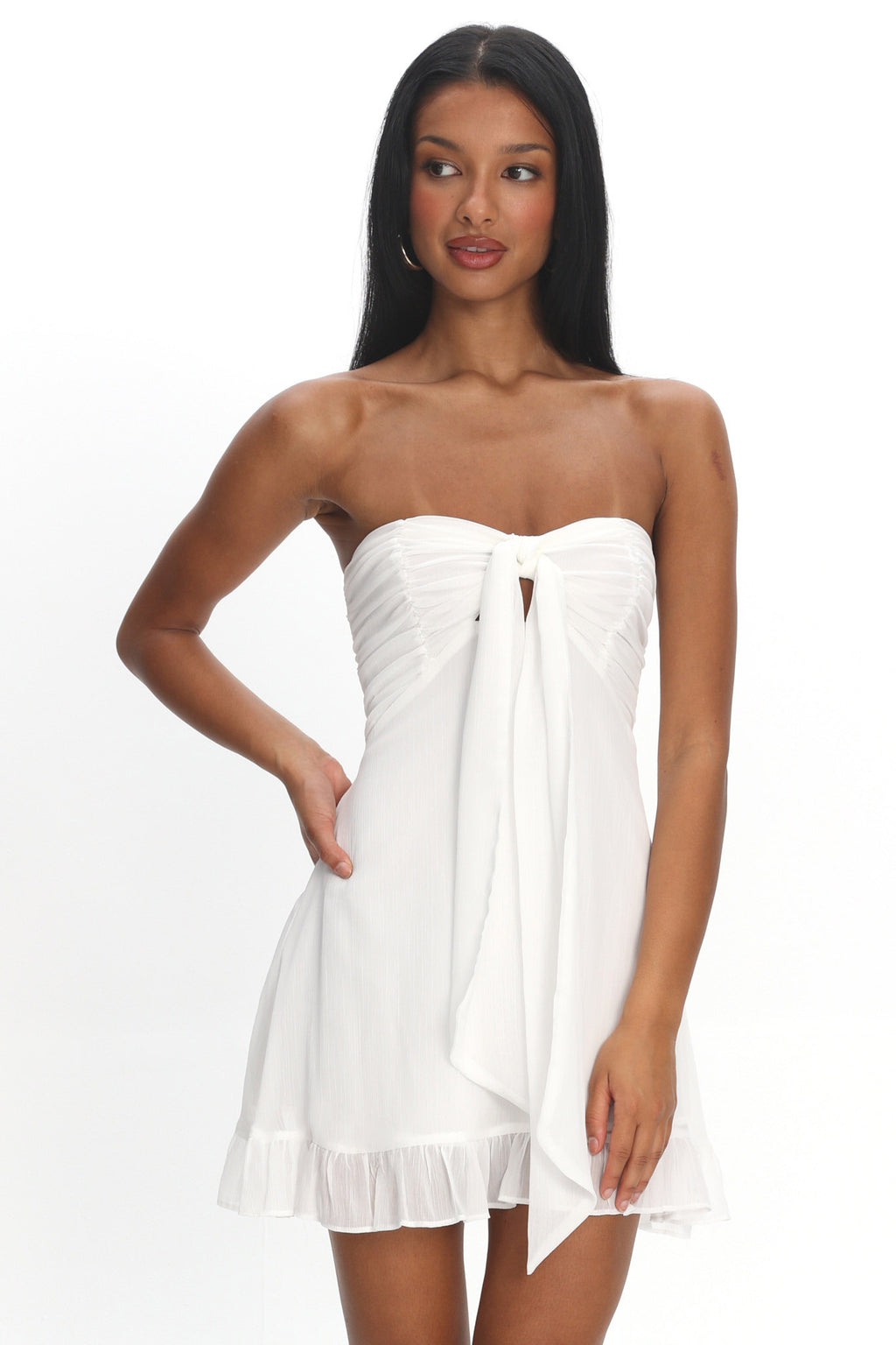Gloria Day Tied Bust Strapless Mini Dress Cream by Selfie Leslie Australia