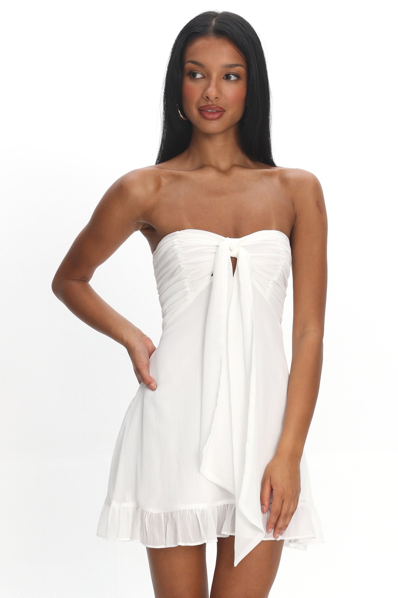 Gloria Day Tied Bust Strapless Mini Dress Cream by Selfie Leslie Australia