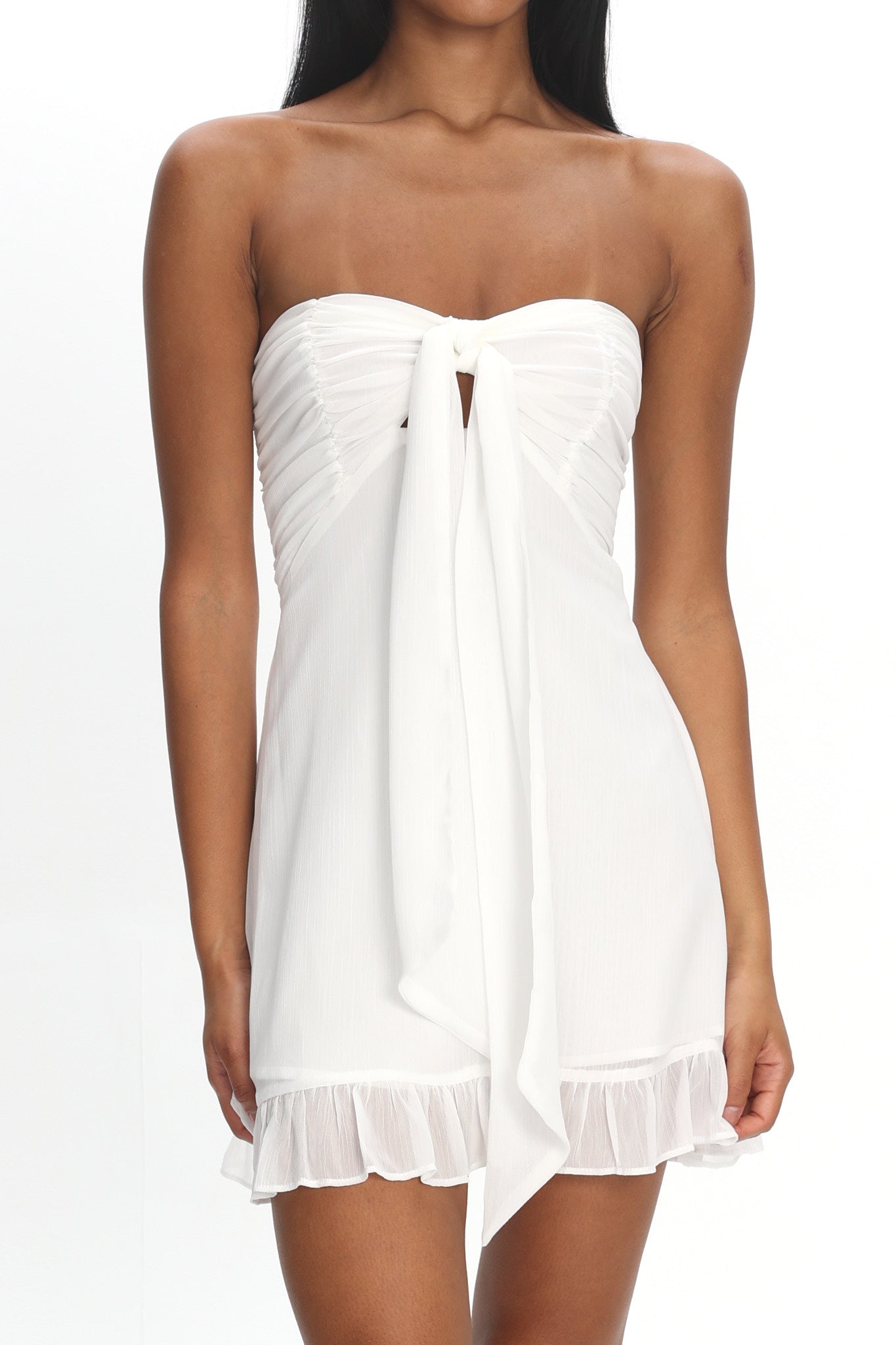 Gloria Day Tied Bust Strapless Mini Dress Cream by Selfie Leslie Australia