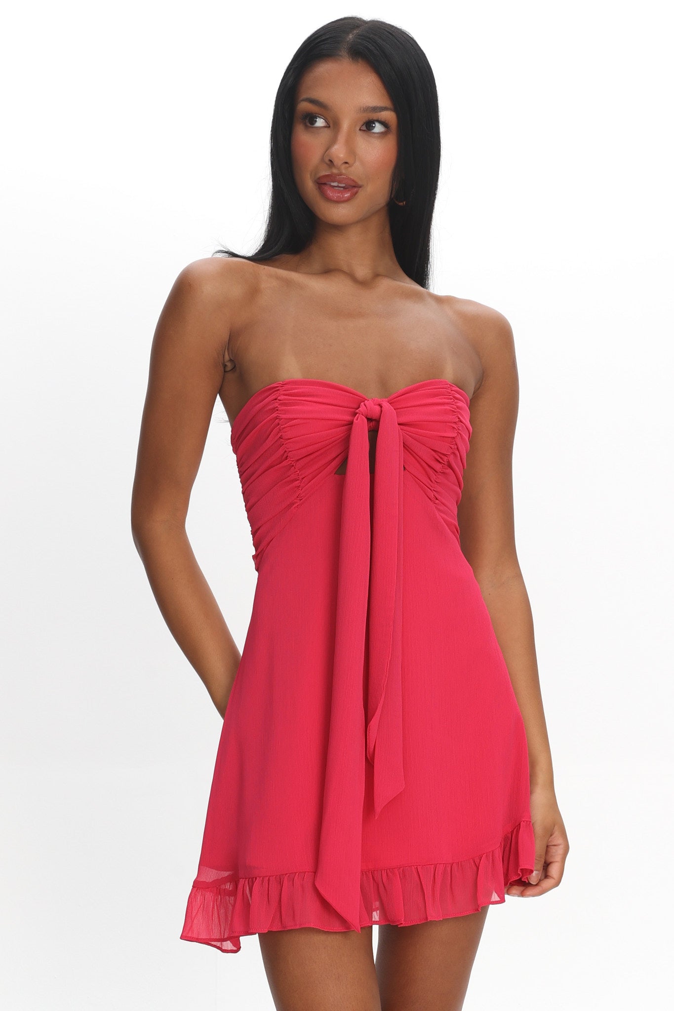 Gloria Day Tied Bust Strapless Mini Dress Raspberry by Selfie Leslie Australia