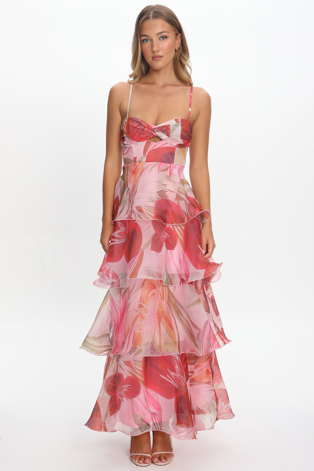 Varenna Layered Sweetheart Neckline Maxi Dress Print Red by Selfie Leslie Australia