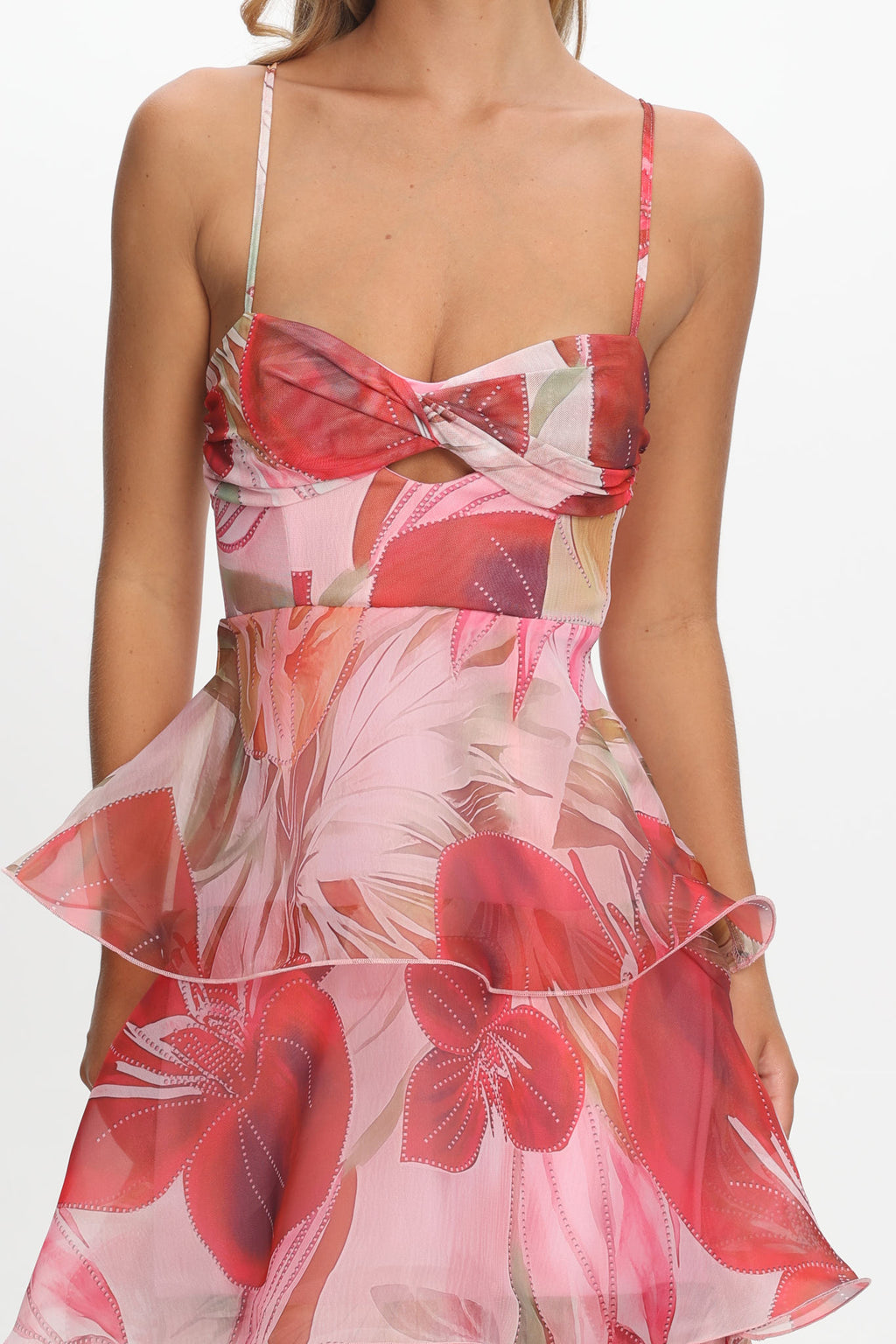 Varenna Layered Sweetheart Neckline Maxi Dress Print Red by Selfie Leslie Australia