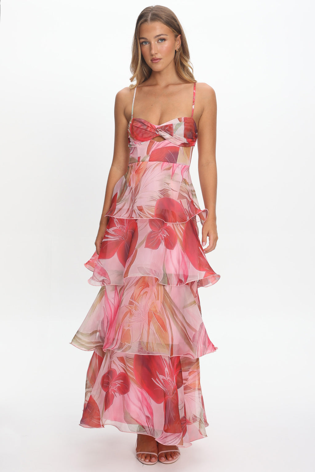 Varenna Layered Sweetheart Neckline Maxi Dress Print Red by Selfie Leslie Australia