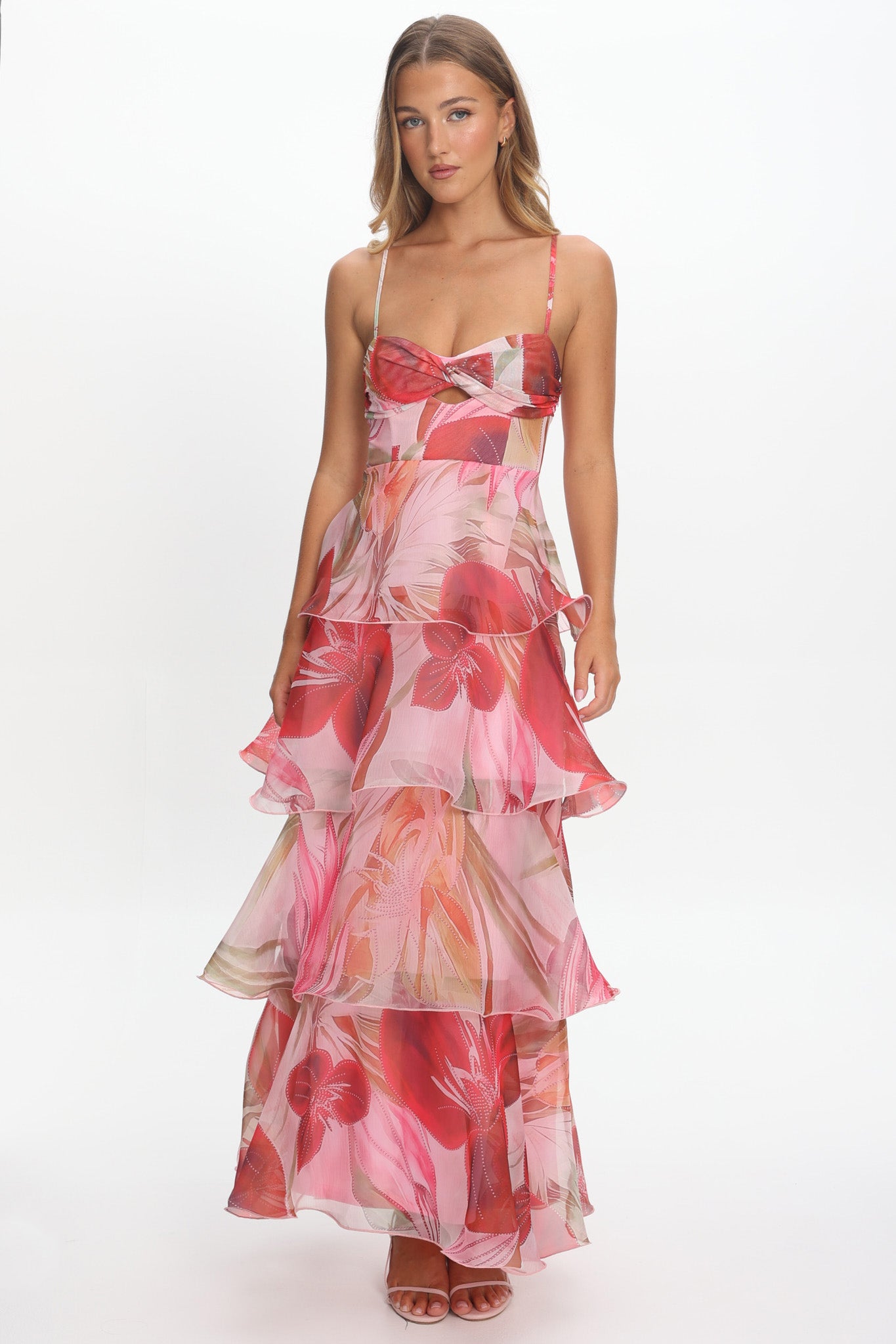 Varenna Layered Sweetheart Neckline Maxi Dress Print Red by Selfie Leslie Australia