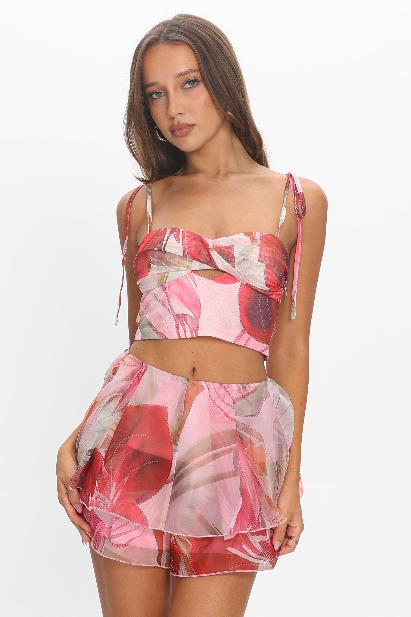 Varenna Layered Flounce Shorts Print Red by Selfie Leslie Australia