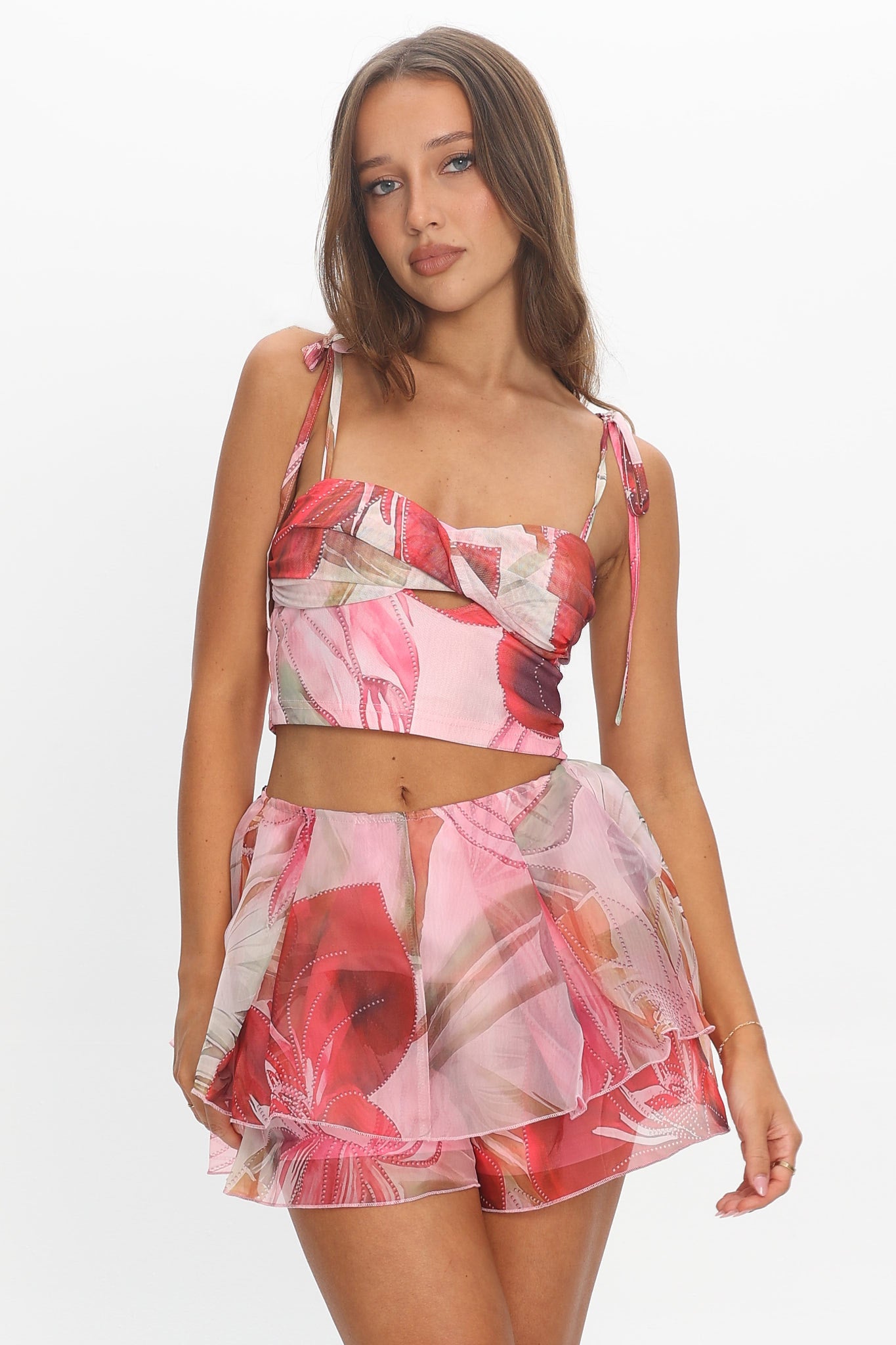 Varenna Layered Flounce Shorts Print Red by Selfie Leslie Australia