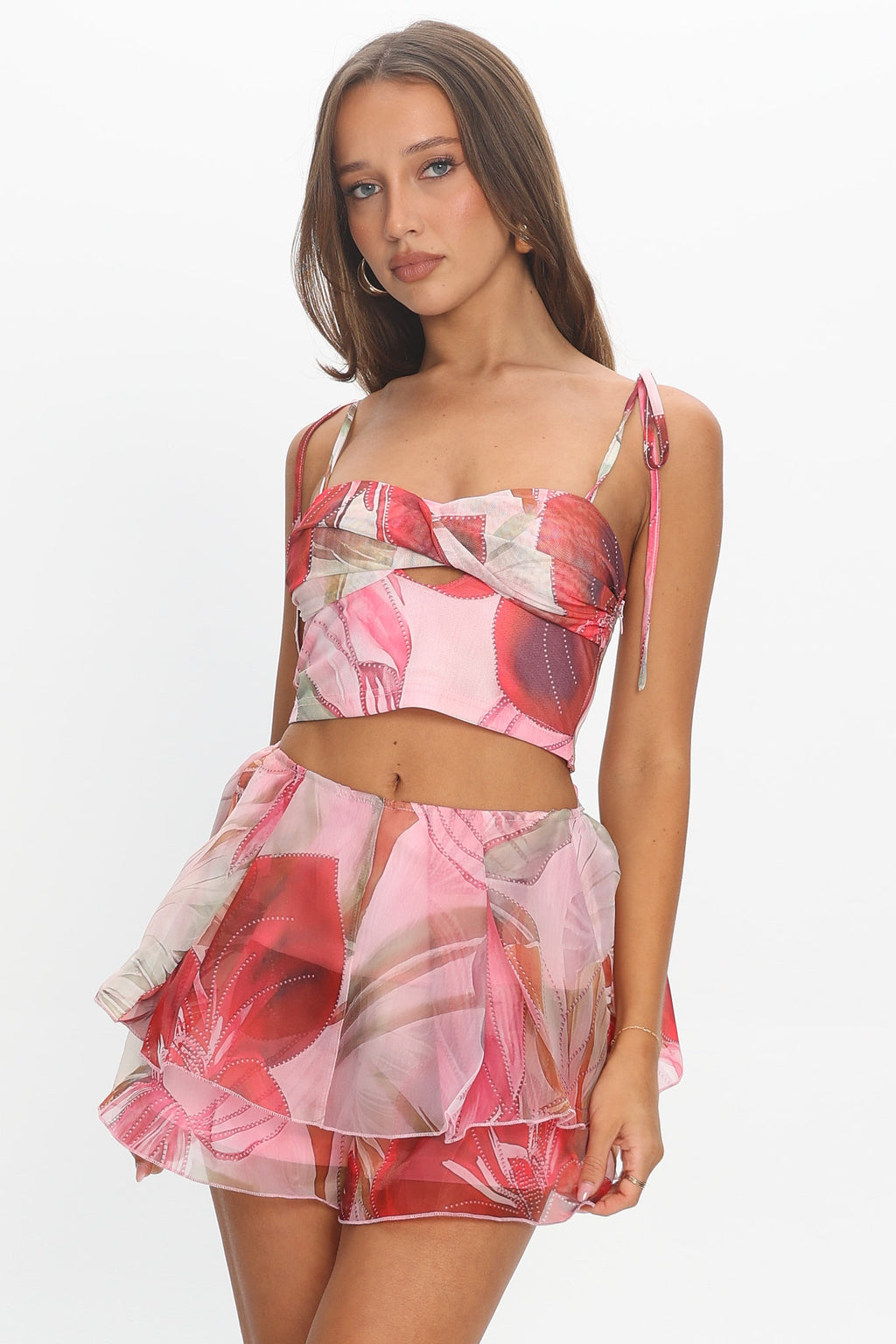 Varenna Tied Shoulder Top Print Red by Selfie Leslie Australia