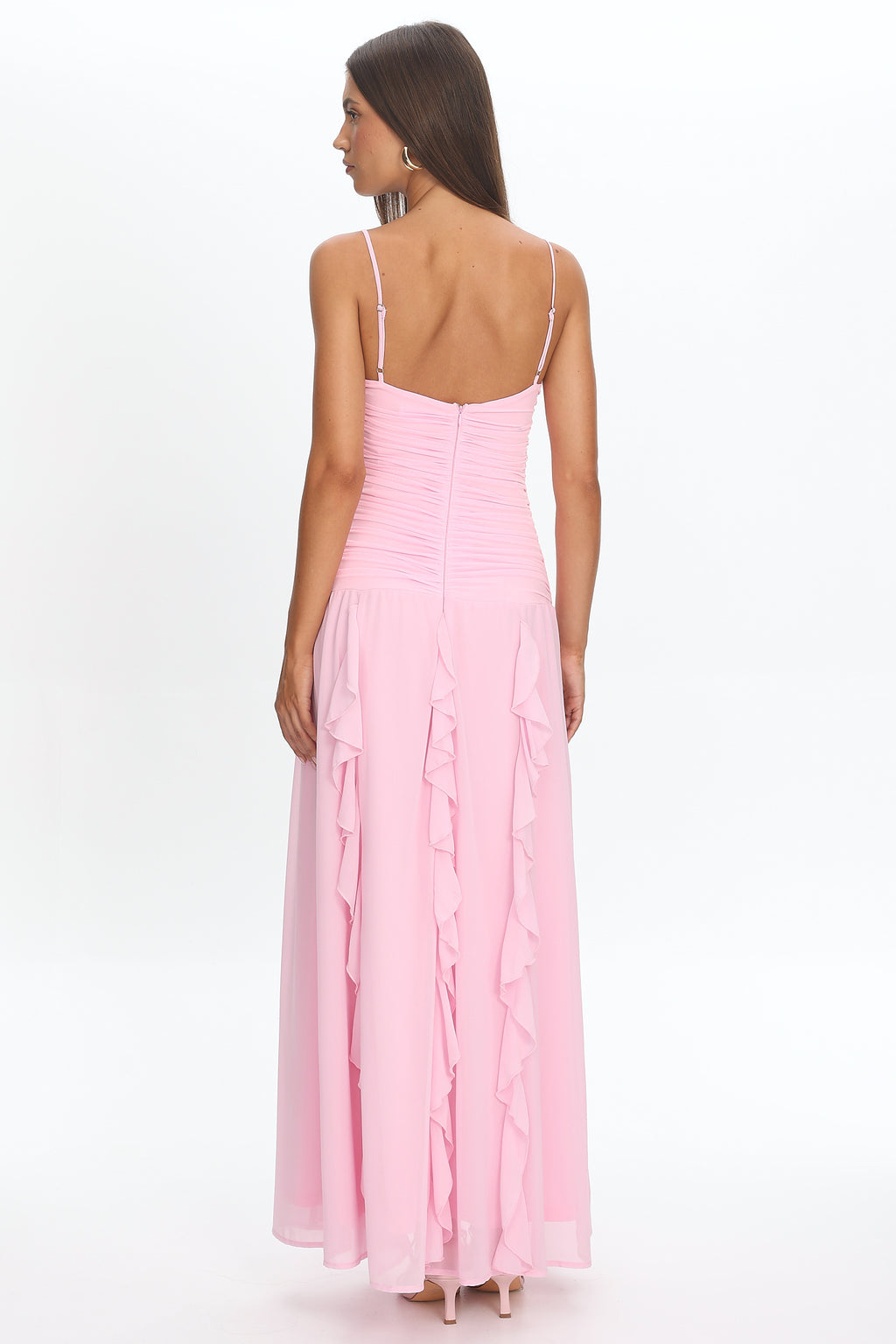 Janella Twist Bust Ruffle Maxi Dress Pink by Selfie Leslie Australia