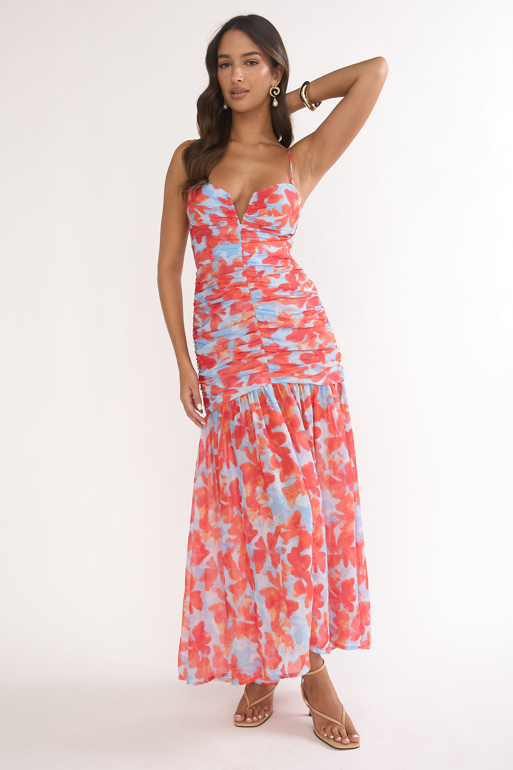 Harbor Ruched Maxi Dress Floral Blue Multi by Selfie Leslie Australia