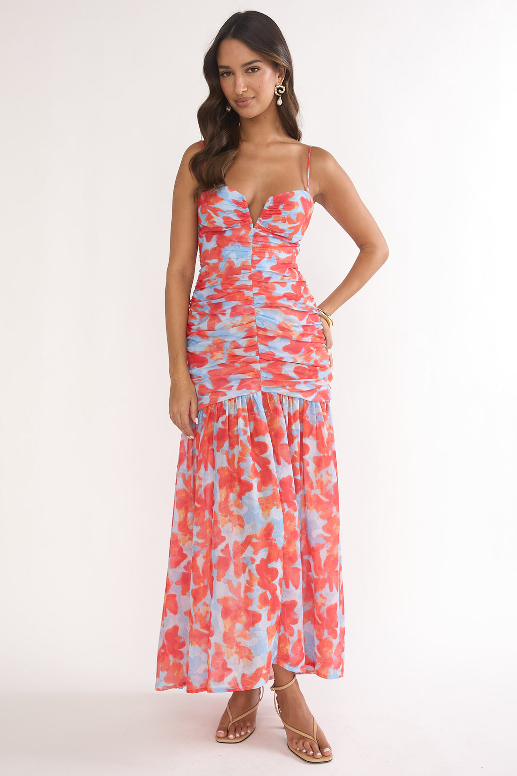 Harbor Ruched Maxi Dress Floral Blue Multi by Selfie Leslie Australia