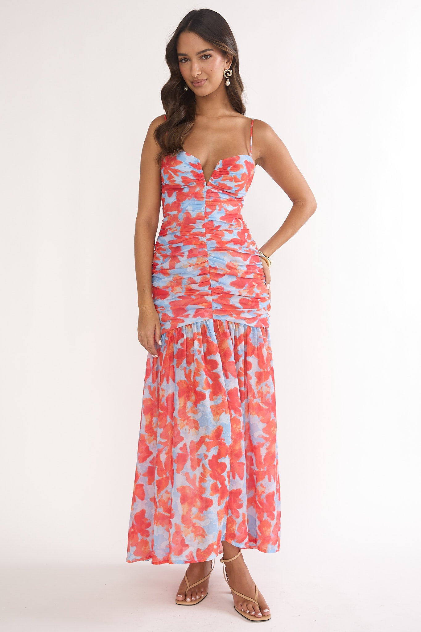 Harbor Ruched Maxi Dress Floral Blue Multi by Selfie Leslie Australia