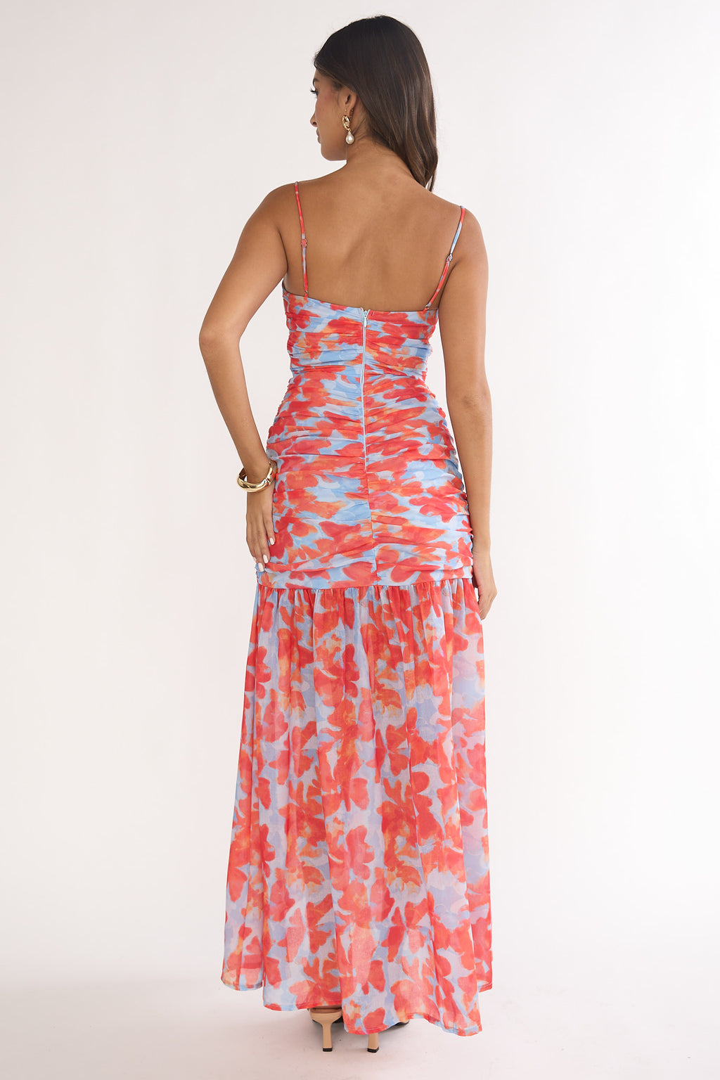 Harbor Ruched Maxi Dress Floral Blue Multi by Selfie Leslie Australia