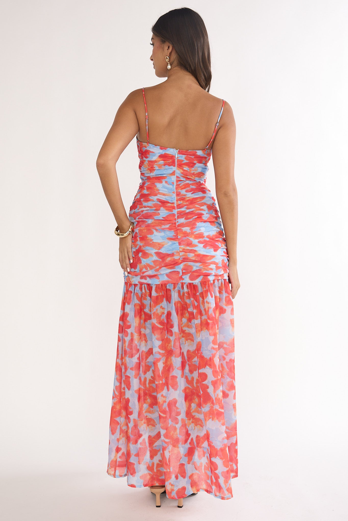 Harbor Ruched Maxi Dress Floral Blue Multi by Selfie Leslie Australia