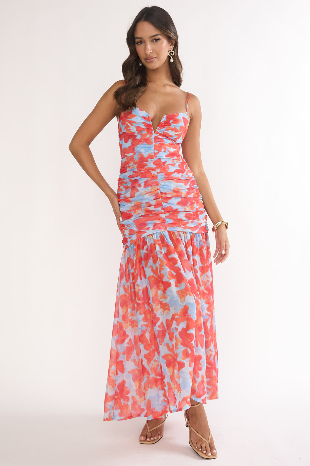 Harbor Ruched Maxi Dress Floral Blue Multi by Selfie Leslie Australia