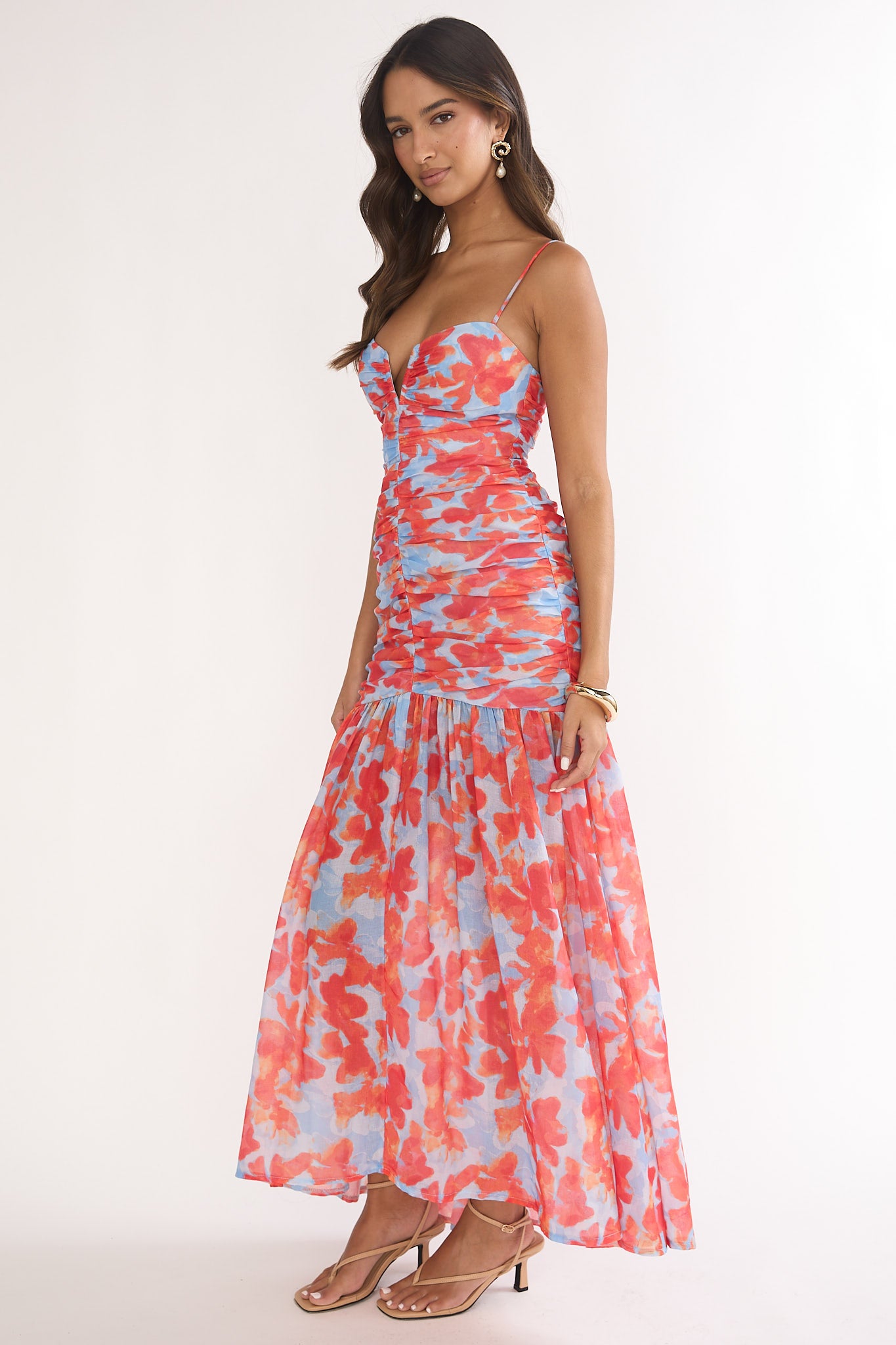 Harbor Ruched Maxi Dress Floral Blue Multi by Selfie Leslie Australia