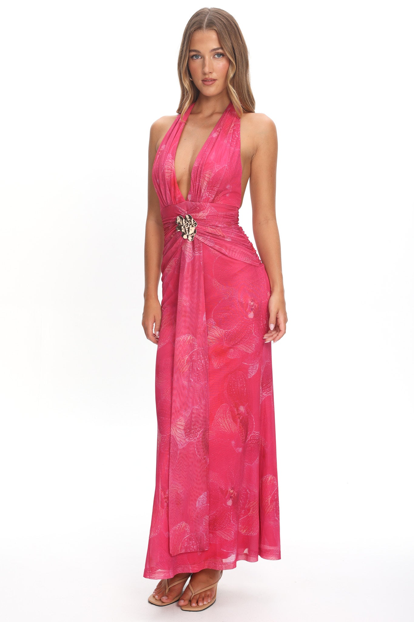 Shanna Plunging Halterneck Maxi Dress Fuchsia by Selfie Leslie Australia