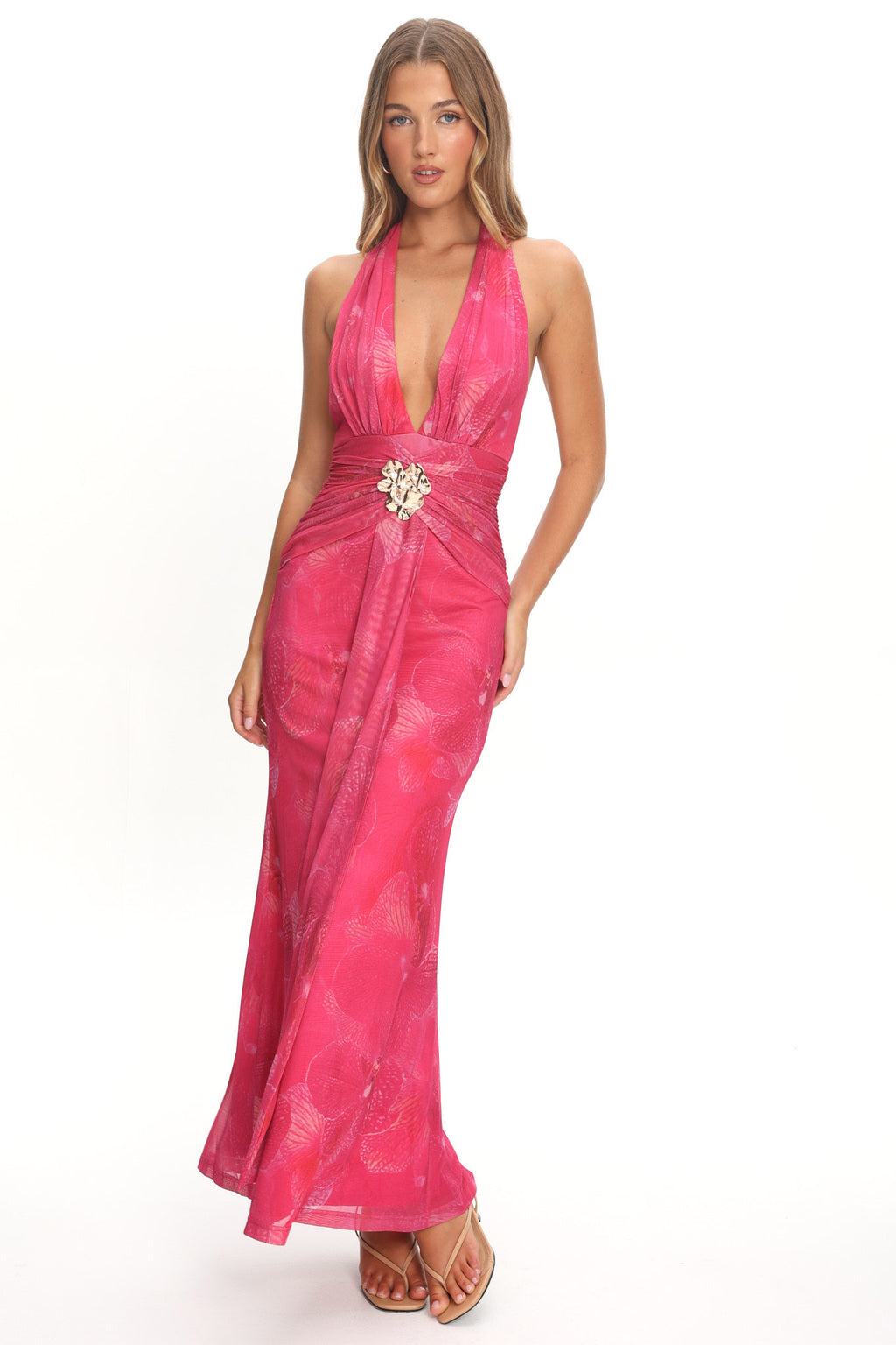 Shanna Plunging Halterneck Maxi Dress Fuchsia by Selfie Leslie Australia