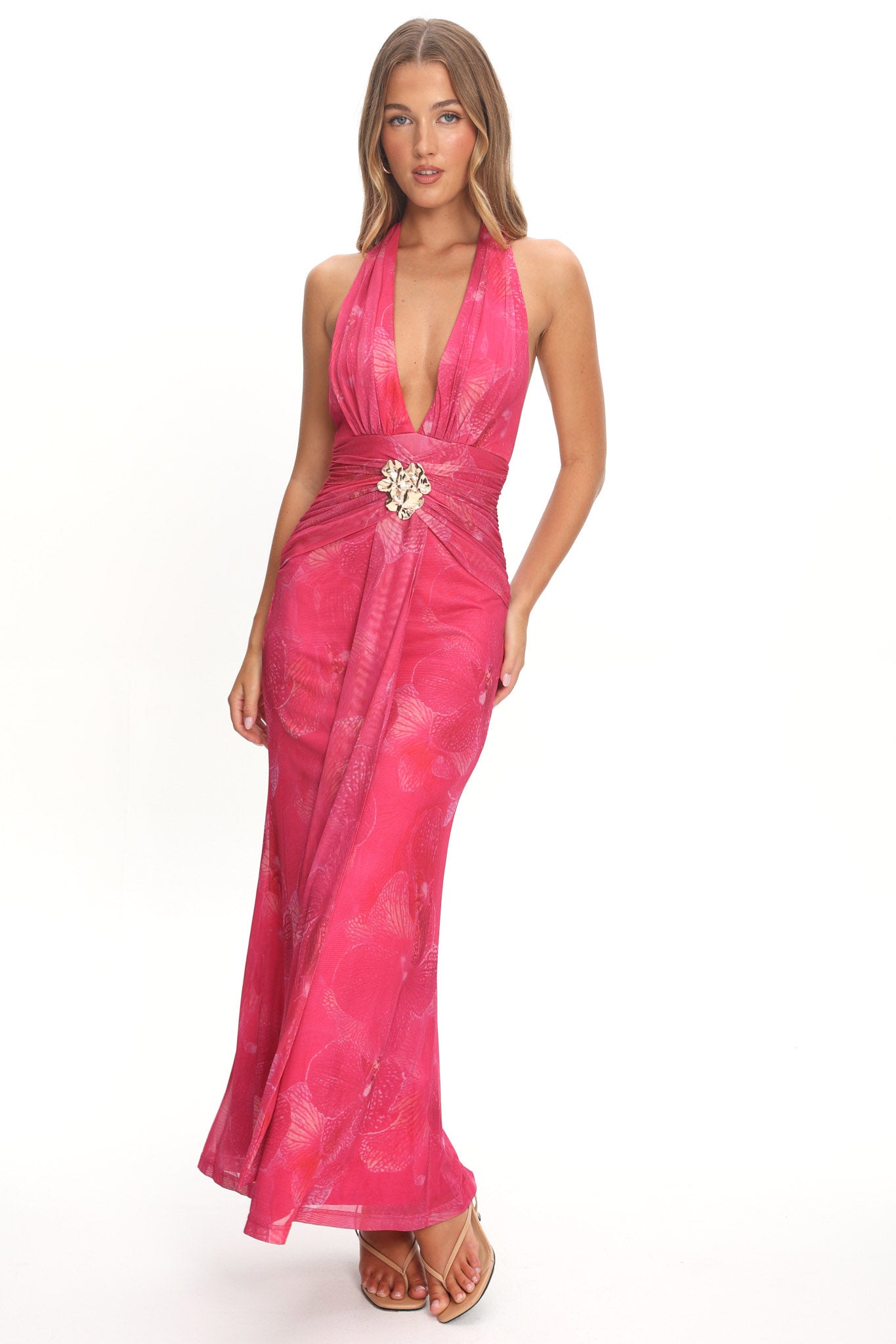 Shanna Plunging Halterneck Maxi Dress Fuchsia by Selfie Leslie Australia