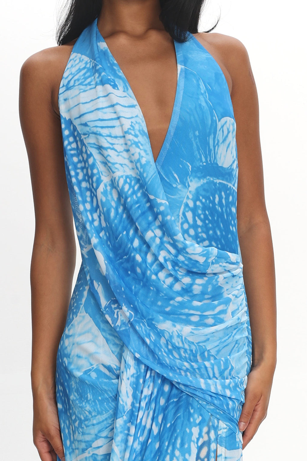 Palomino Plunging Halter Maxi Dress Print Blue by Selfie Leslie Australia