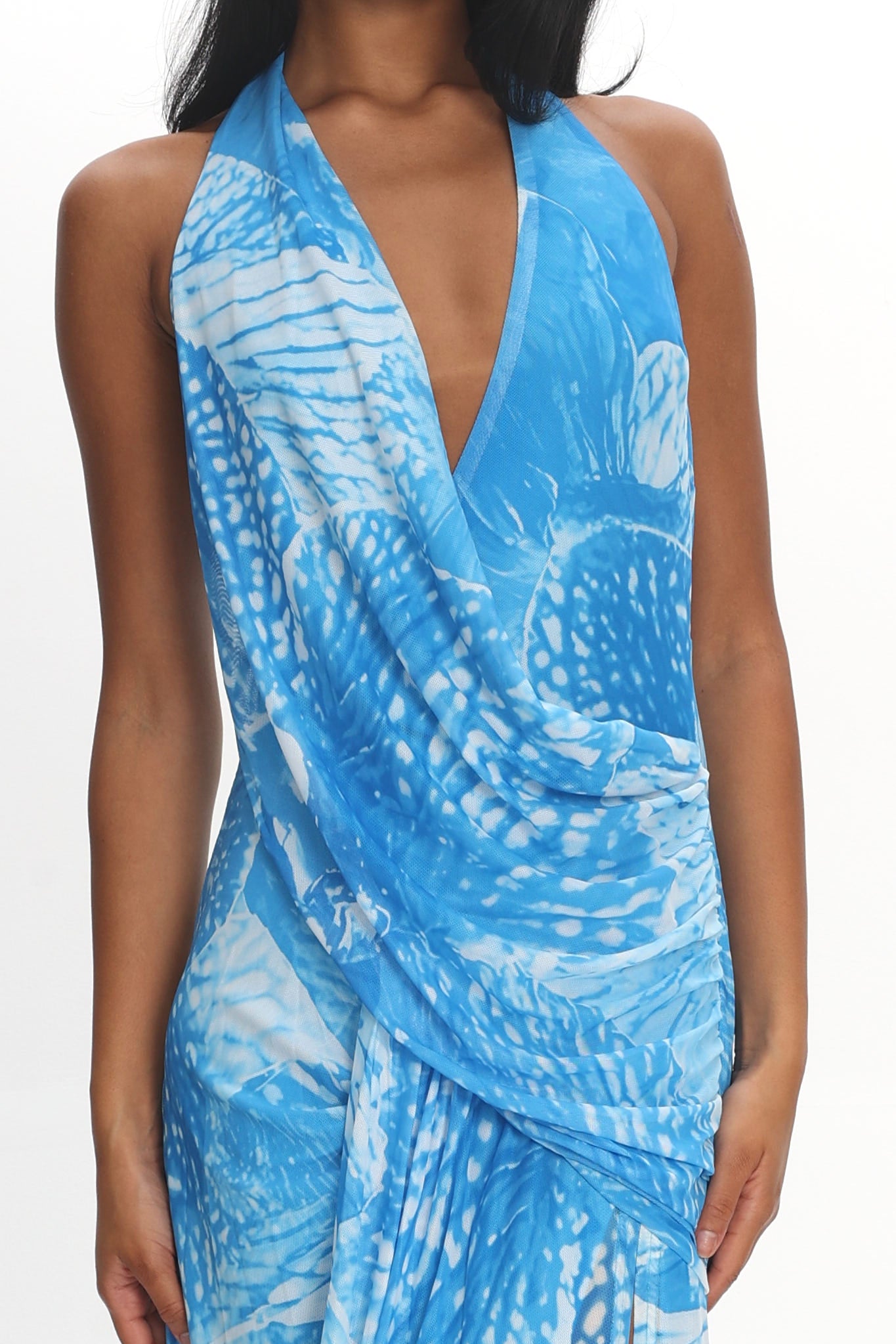 Palomino Plunging Halter Maxi Dress Print Blue by Selfie Leslie Australia