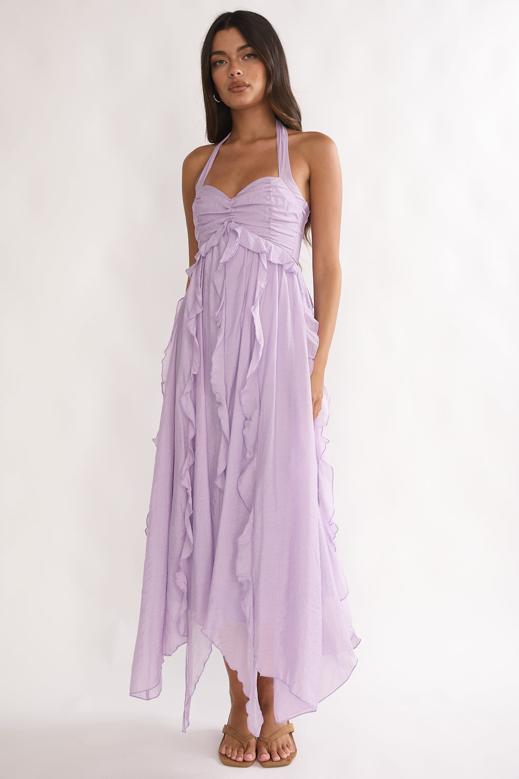 Spirit Frill Trim Halterneck Maxi Dress Purple by Selfie Leslie Australia