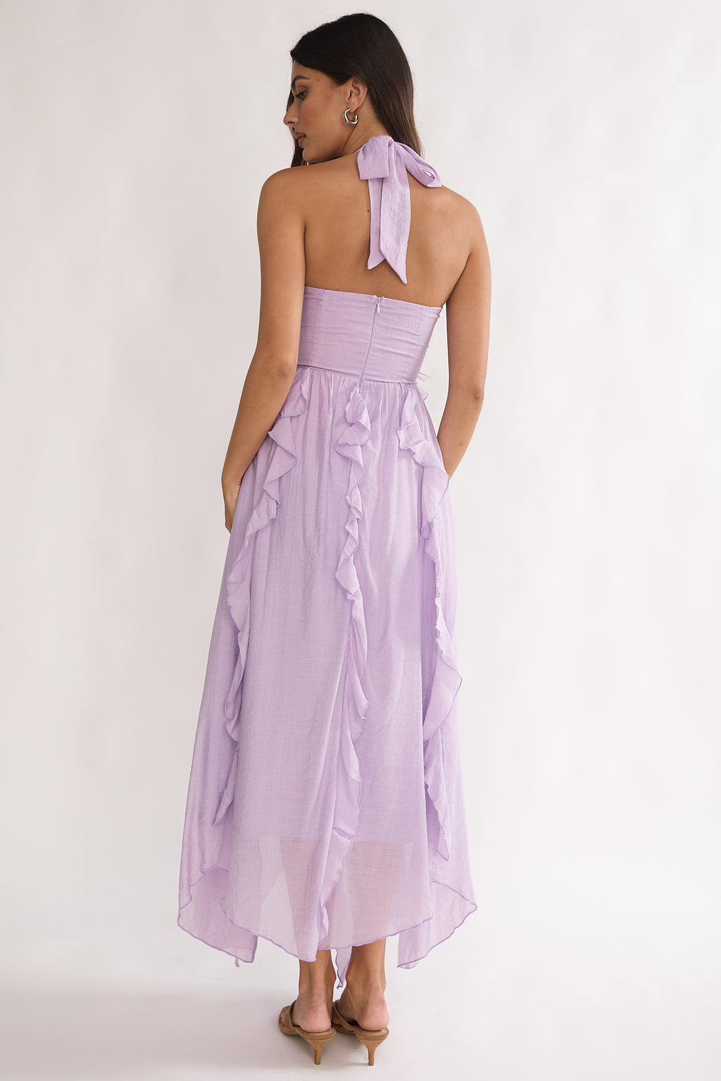 Spirit Frill Trim Halterneck Maxi Dress Purple by Selfie Leslie Australia