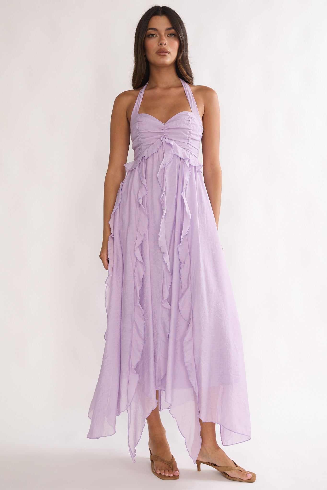 Spirit Frill Trim Halterneck Maxi Dress Purple by Selfie Leslie Australia
