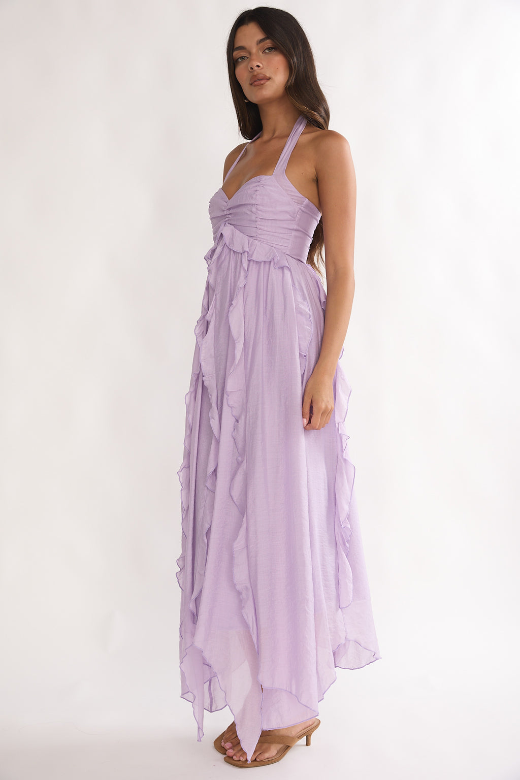 Spirit Frill Trim Halterneck Maxi Dress Purple by Selfie Leslie Australia