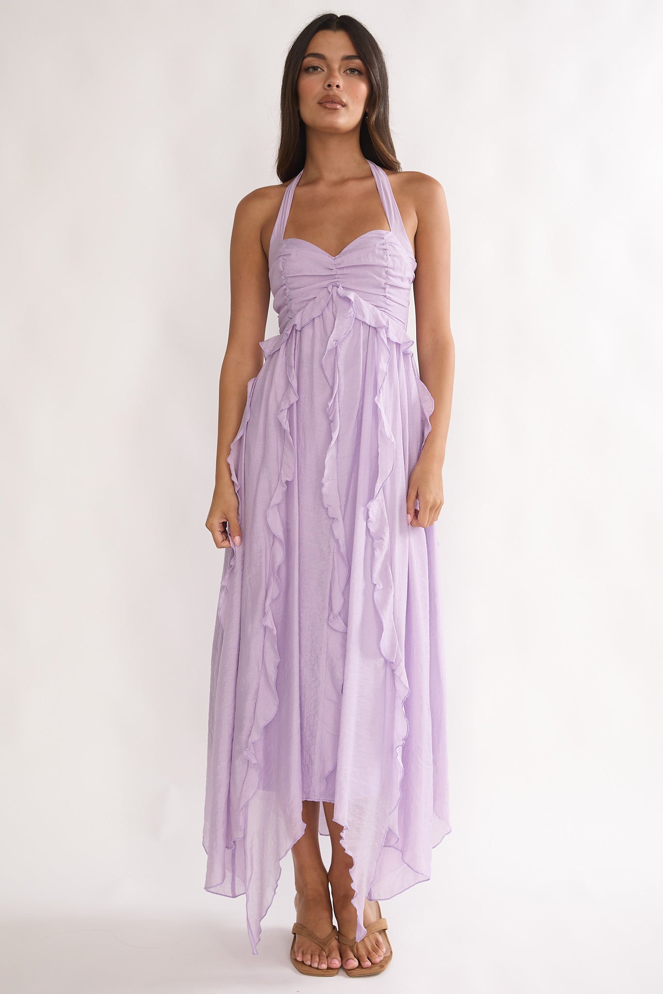 Spirit Frill Trim Halterneck Maxi Dress Purple by Selfie Leslie Australia