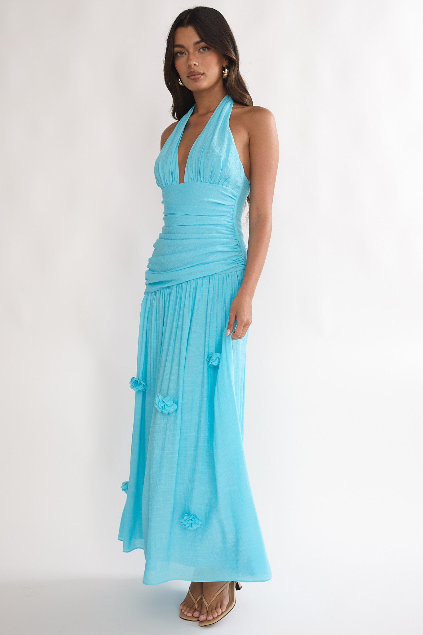 To The Sky Halterneck Maxi Dress Aqua by Selfie Leslie Australia