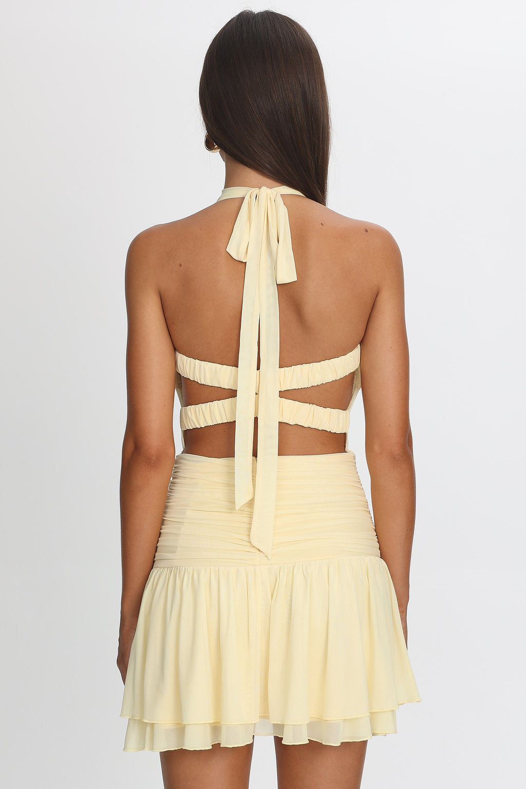 Savina Sheer Bodice Mini Dress Lemon by Selfie Leslie Australia
