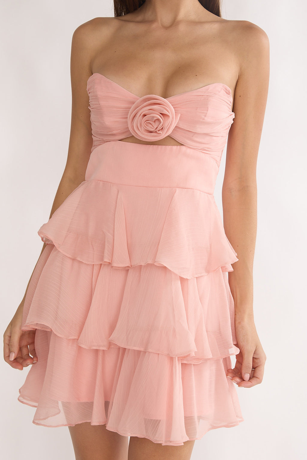 Ayala Strapless Ruffle Mini Dress Pink by Selfie Leslie Australia